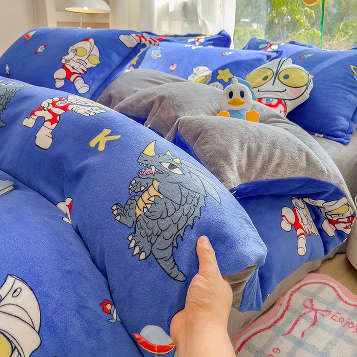 91家纺网 家纺一手货源 找家纺 （总）云恋家纺 2025新款卡通牛奶绒四件套珊瑚法兰绒床单床笠被套儿童床上用品冬季