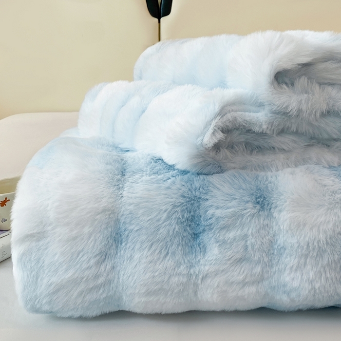 麒东家纺 2025新款泡泡绒兔毛绒床单 流彩蓝