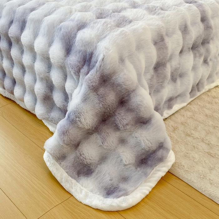 91家纺网 家纺一手货源 找家纺 麒东家纺 2025新款泡泡绒兔毛绒床单 流彩紫