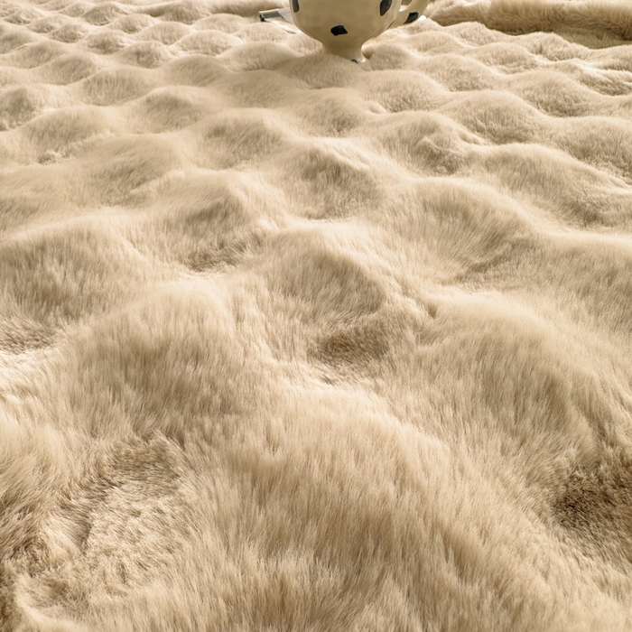 91家纺网 家纺一手货源 找家纺 麒东家纺 2025新款泡泡绒兔毛绒床单 咖色