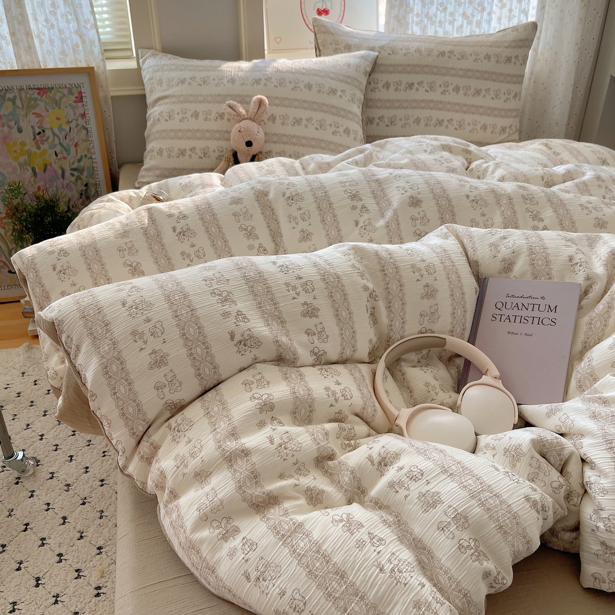 91家纺网 家纺一手货源 找家纺 星禾优选 2025新款甄选三层纱印花四件套 蕾丝熊