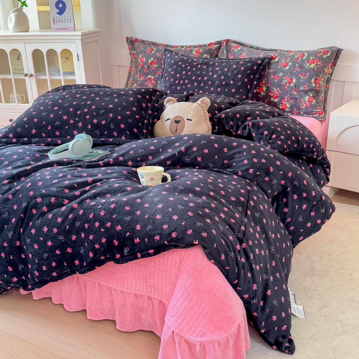 明玉家纺馆  2025秋冬新款高克重牛奶绒床盖四件套 玫瑰庄园