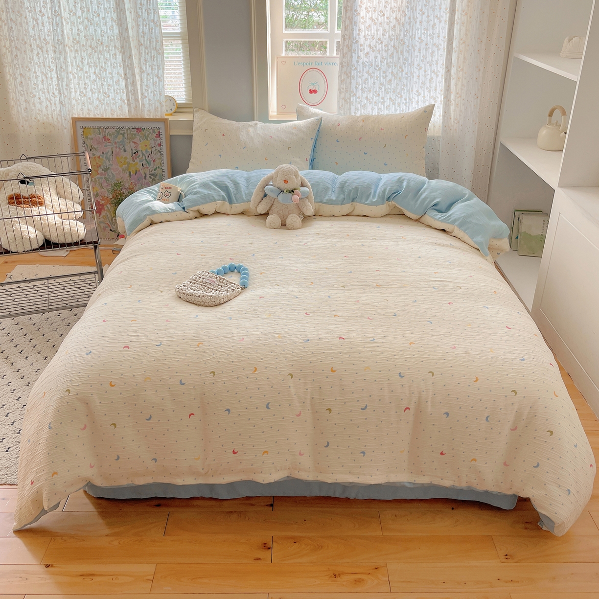 91家纺网 家纺一手货源 找家纺 星禾优选 2025新款甄选三层纱印花四件套 星月天空