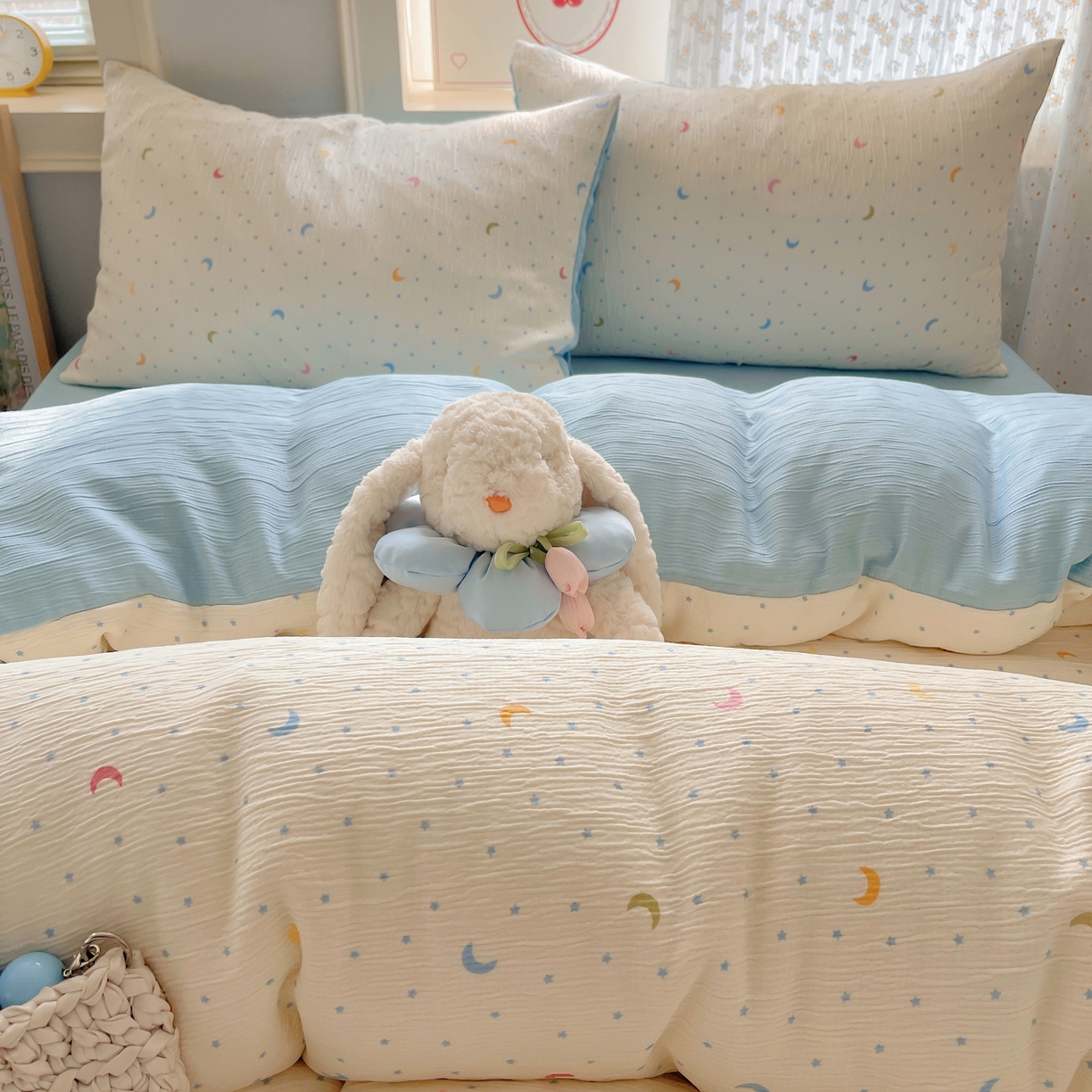 91家纺网 家纺一手货源 找家纺 星禾优选 2025新款甄选三层纱印花四件套 星月天空