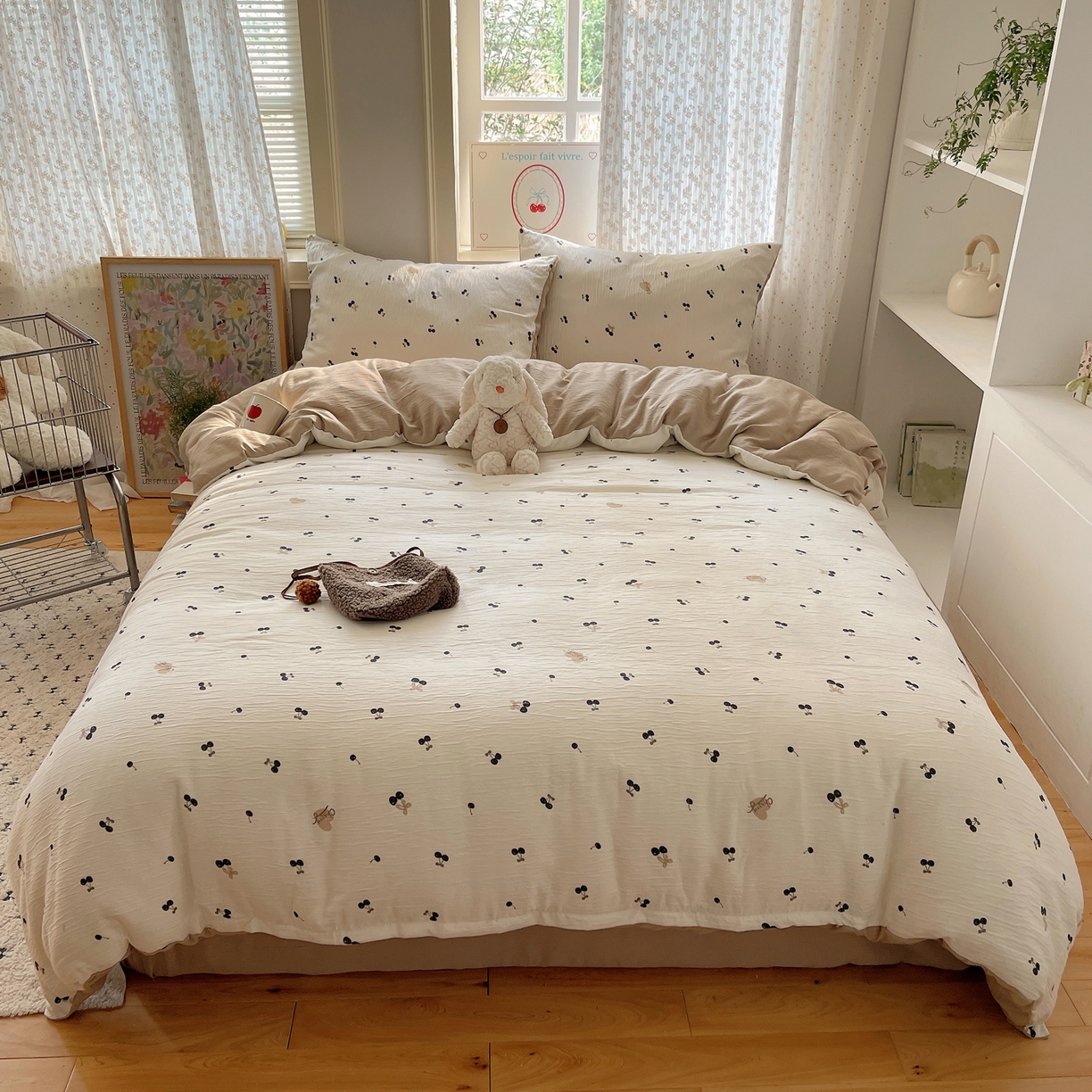 91家纺网 家纺一手货源 找家纺 星禾优选 2025新款甄选三层纱印花四件套 樱桃物语