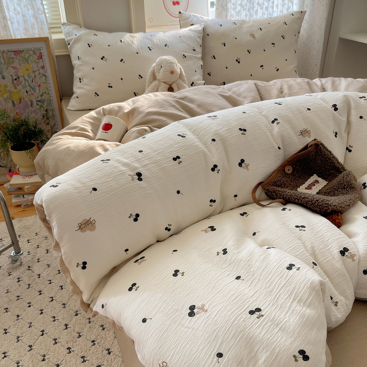 91家纺网 家纺一手货源 找家纺 星禾优选 2025新款甄选三层纱印花四件套 樱桃物语