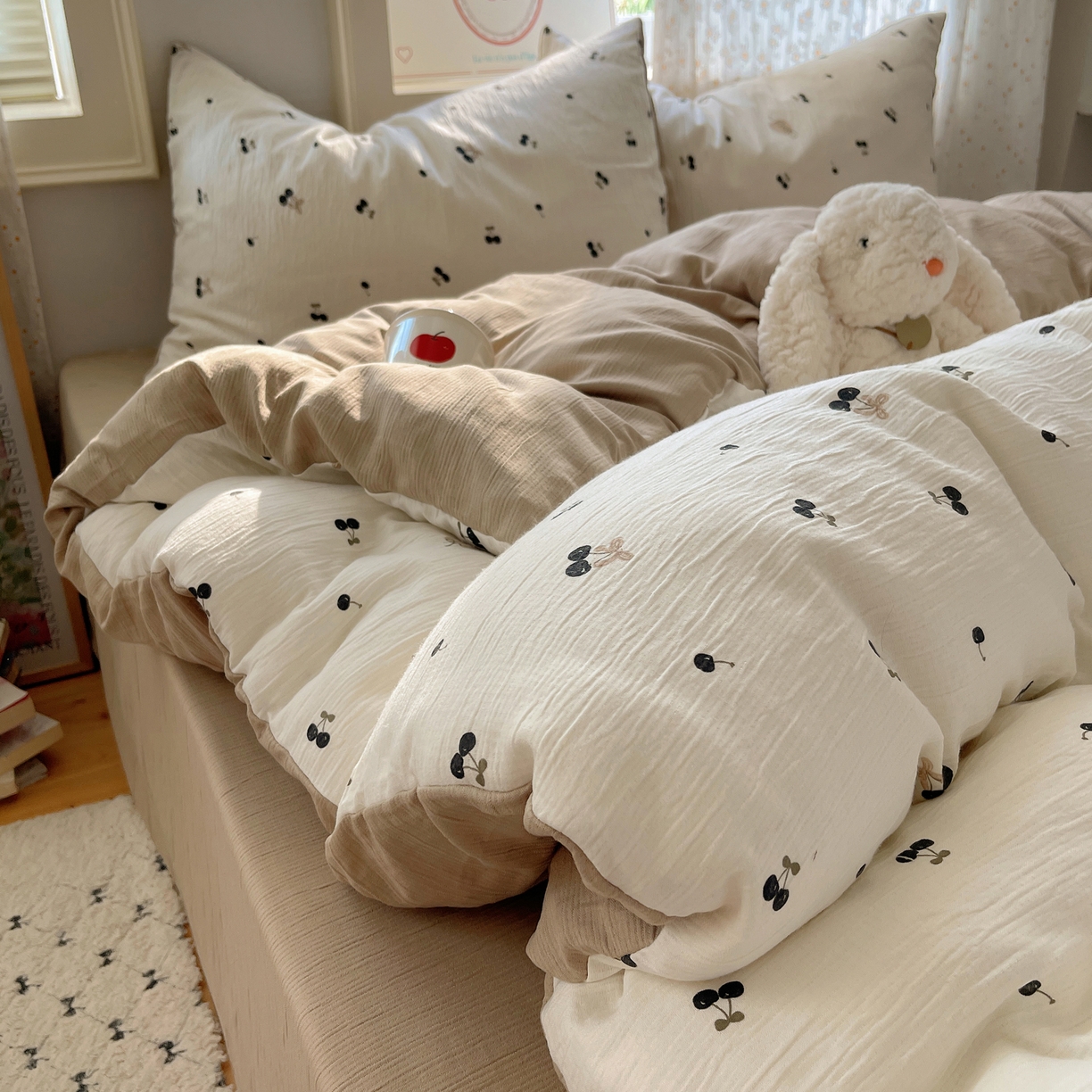 91家纺网 家纺一手货源 找家纺 星禾优选 2025新款甄选三层纱印花四件套 樱桃物语