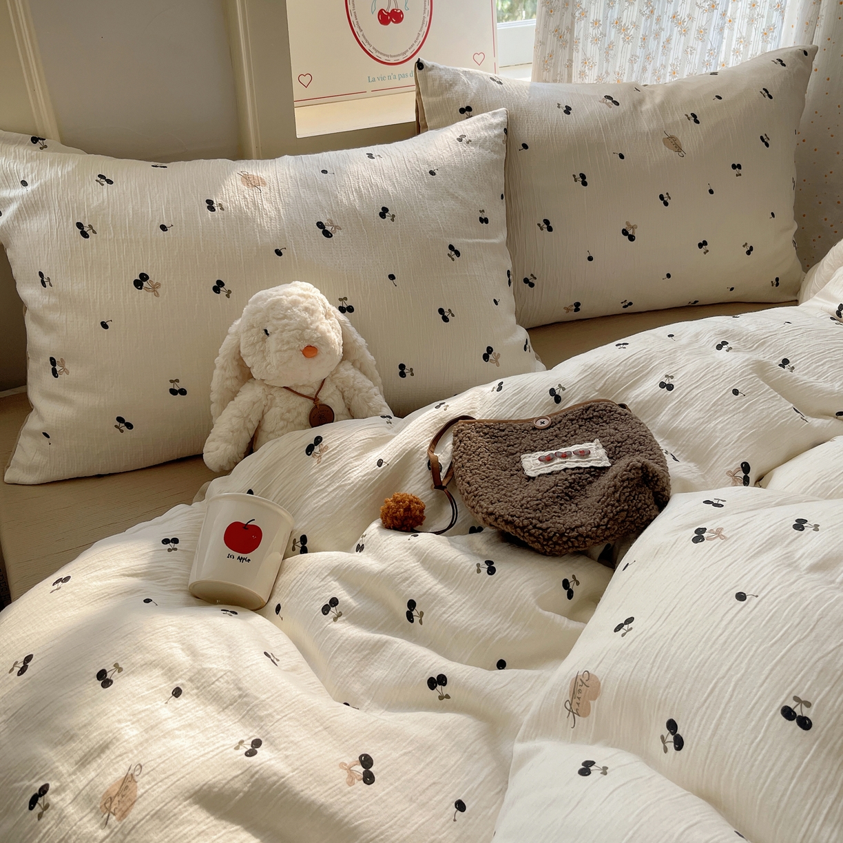 91家纺网 家纺一手货源 找家纺 星禾优选 2025新款甄选三层纱印花四件套 樱桃物语