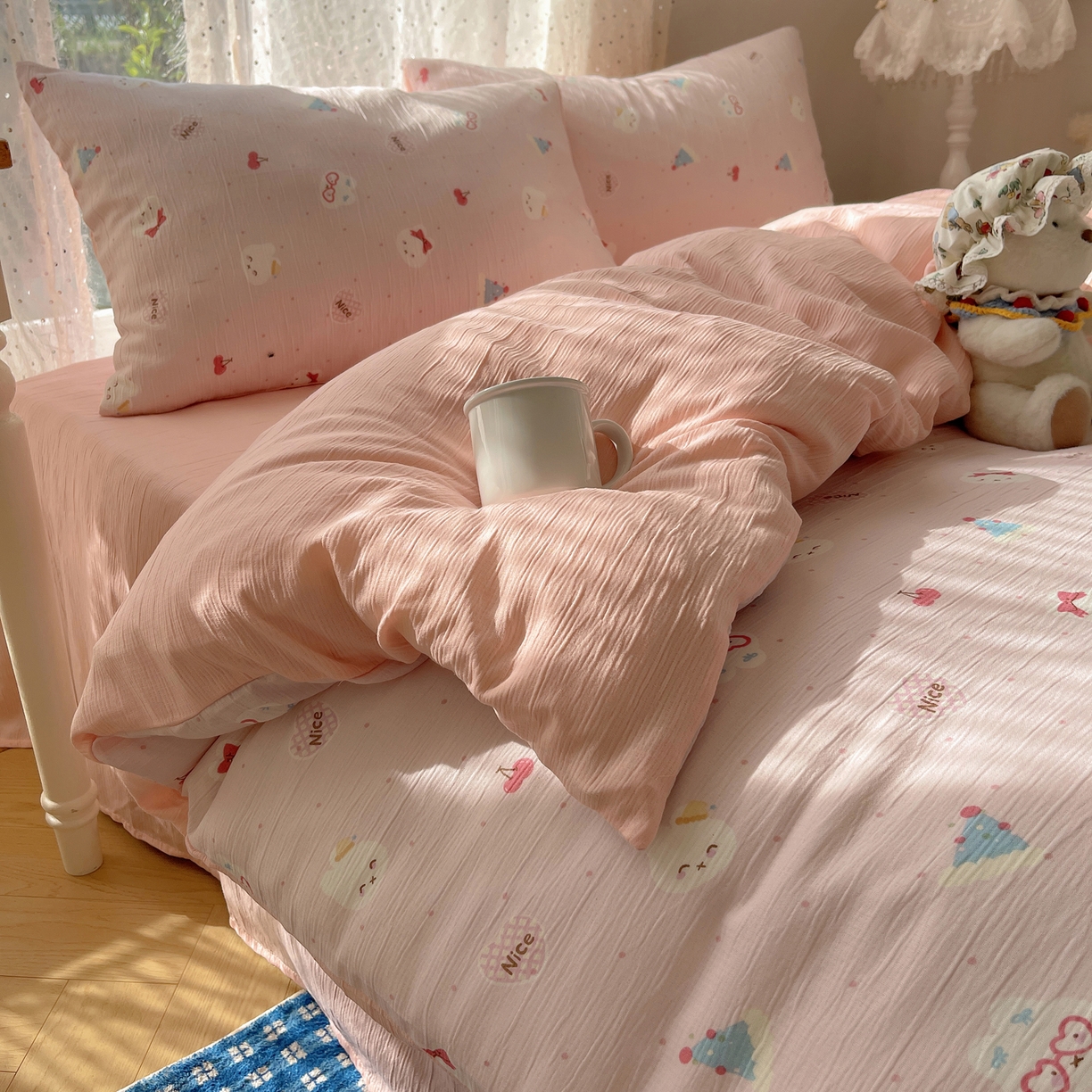 91家纺网 家纺一手货源 找家纺 星禾优选 2025新款甄选三层纱印花四件套 芭乐米菲