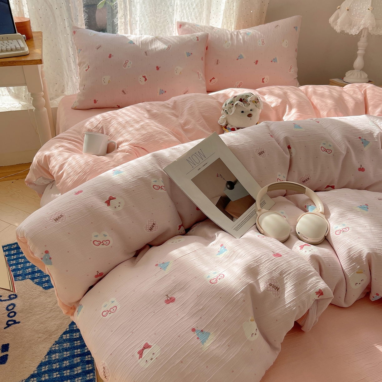 91家纺网 家纺一手货源 找家纺 星禾优选 2025新款甄选三层纱印花四件套 芭乐米菲