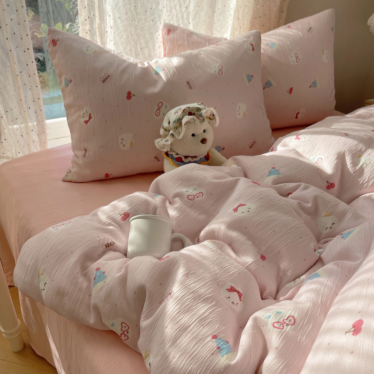 91家纺网 家纺一手货源 找家纺 星禾优选 2025新款甄选三层纱印花四件套 芭乐米菲