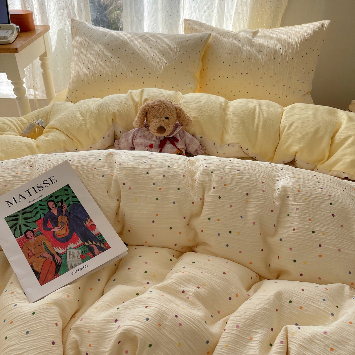 91家纺网 家纺一手货源 找家纺 星禾优选 2025新款甄选三层纱印花四件套 彩波波