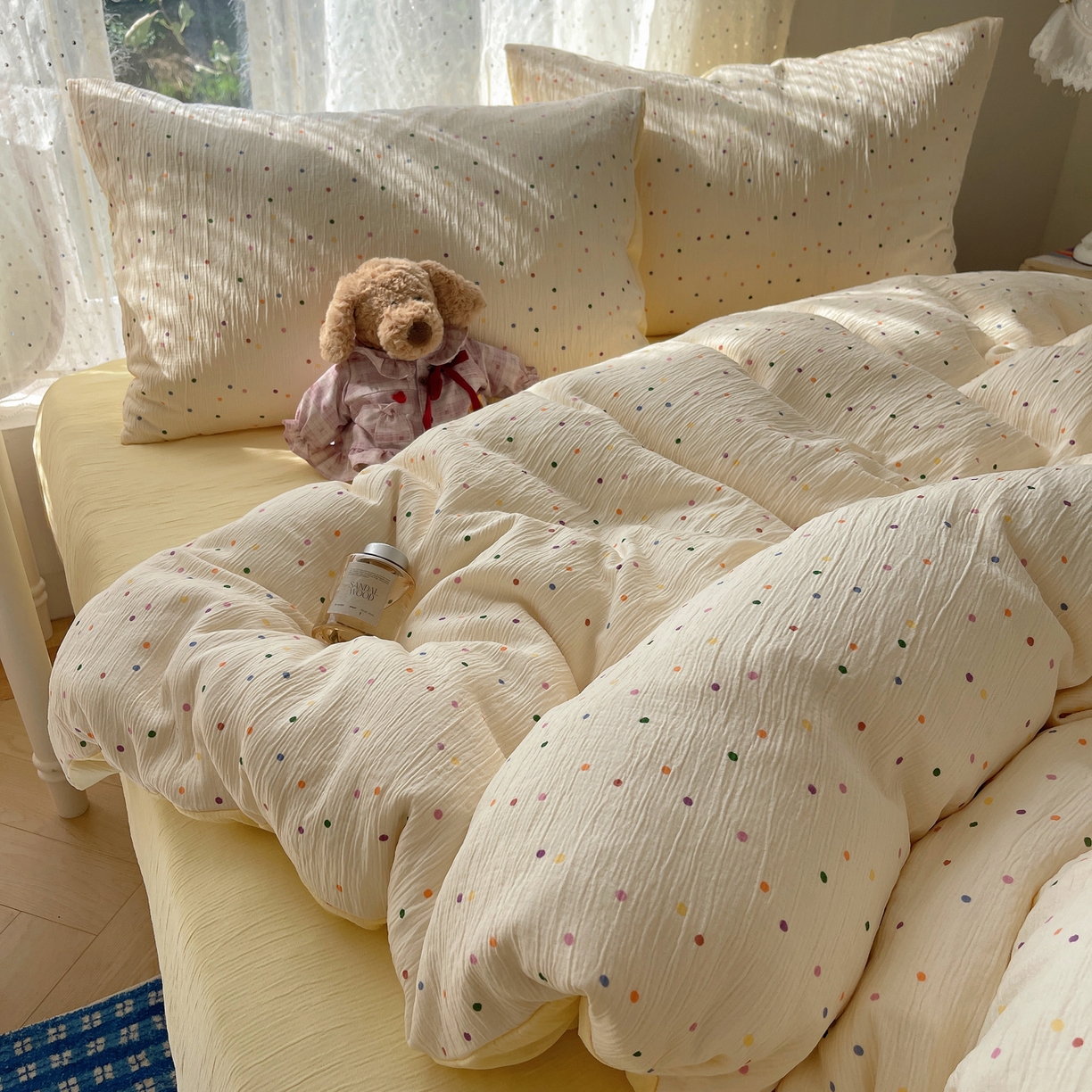 91家纺网 家纺一手货源 找家纺 星禾优选 2025新款甄选三层纱印花四件套 彩波波