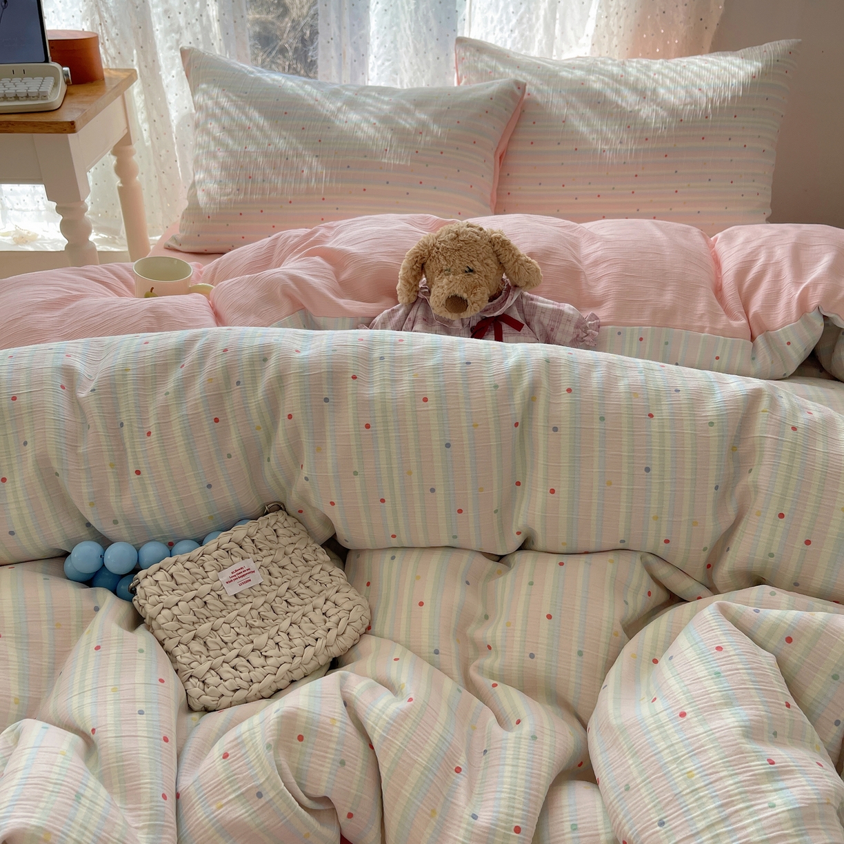 91家纺网 家纺一手货源 找家纺 星禾优选 2025新款甄选三层纱印花四件套 彩虹世界