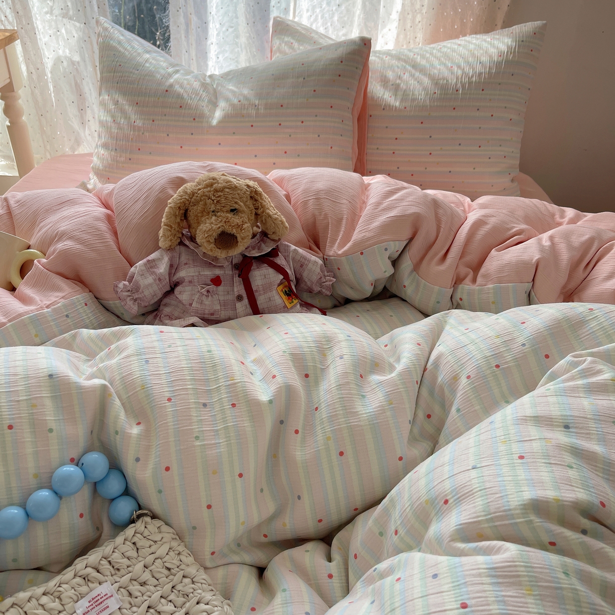 91家纺网 家纺一手货源 找家纺 星禾优选 2025新款甄选三层纱印花四件套 彩虹世界