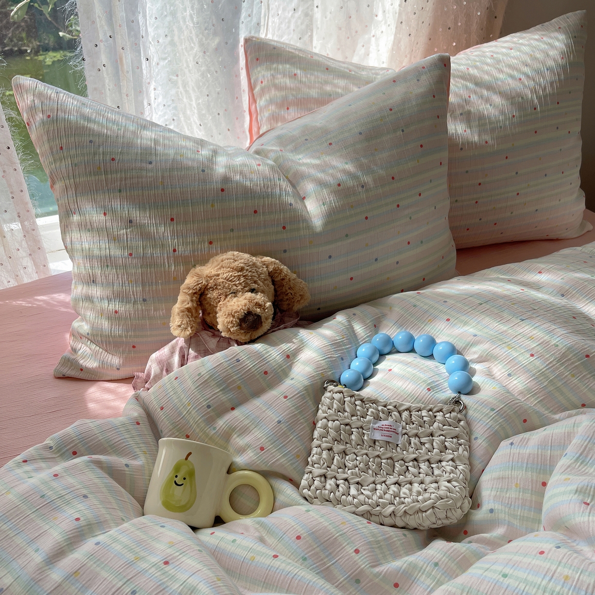 91家纺网 家纺一手货源 找家纺 星禾优选 2025新款甄选三层纱印花四件套 彩虹世界