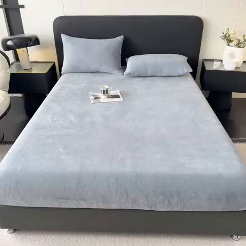 91家纺网 家纺一手货源 找家纺 N先生+V 13814689556 发大图/买家秀 2025新款A类高克重牛奶绒纯色床笠单品床笠床笠单件 雾蓝