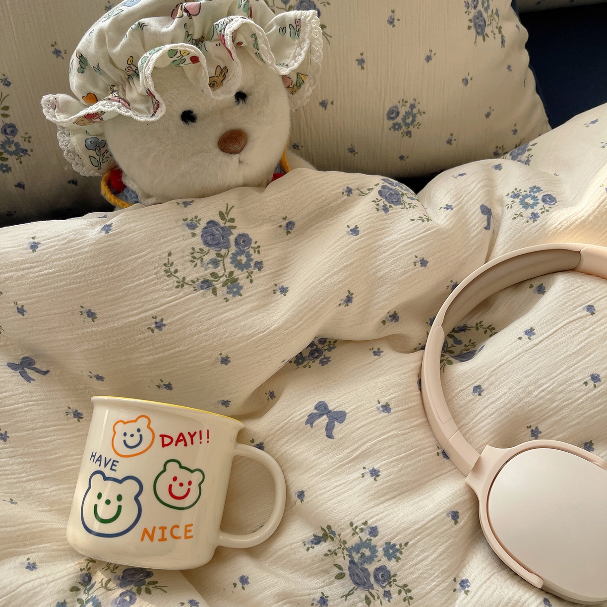 91家纺网 家纺一手货源 找家纺 星禾优选 2025新款甄选三层纱印花四件套 贩卖夏风-蓝