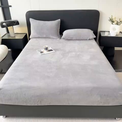 91家纺网 家纺一手货源 找家纺 N先生+V 13814689556 发大图/买家秀 2025新款A类高克重牛奶绒纯色床笠单品床笠床笠单件 高级灰