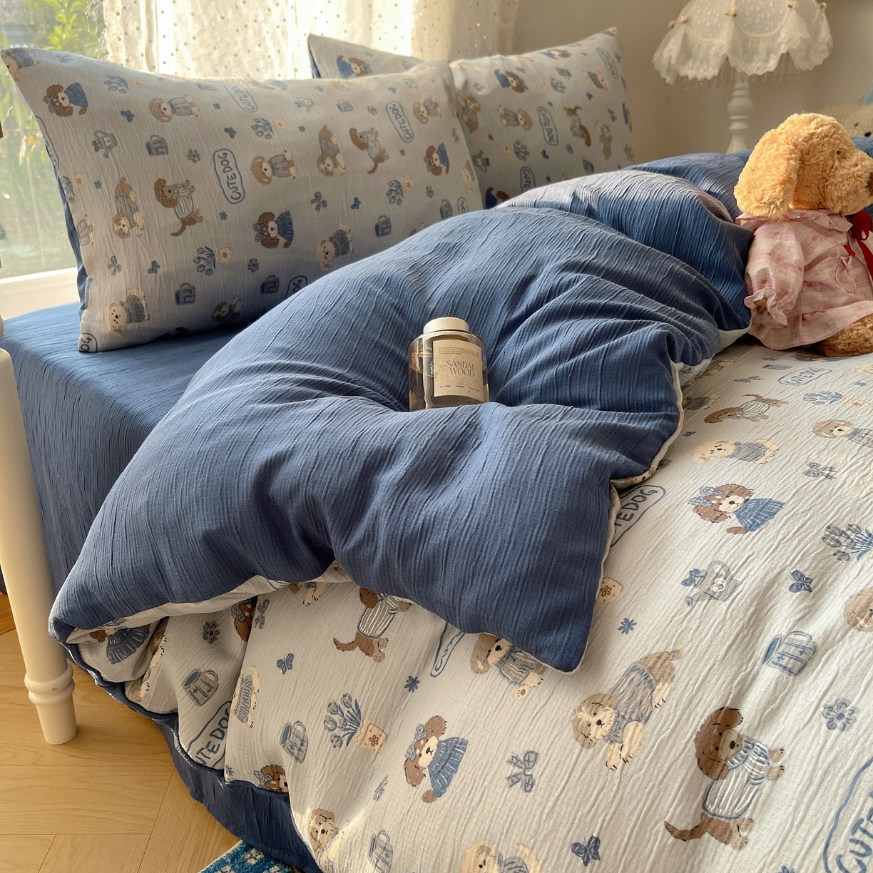 91家纺网 家纺一手货源 找家纺 星禾优选 2025新款甄选三层纱印花四件套 复古修狗