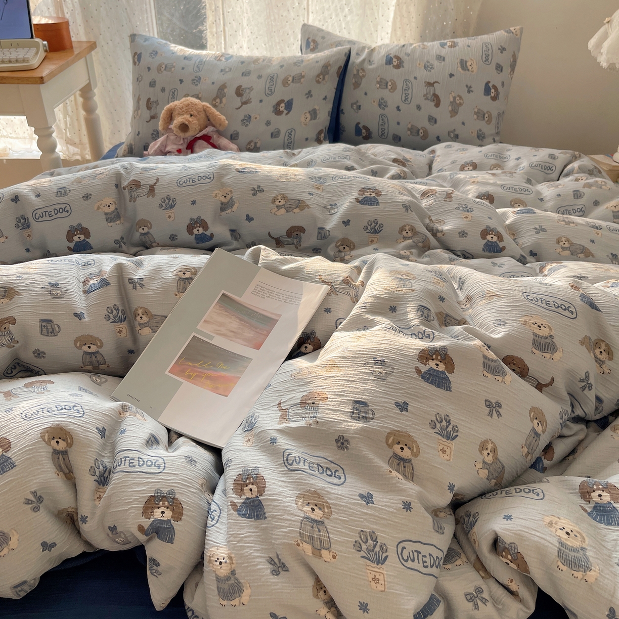 91家纺网 家纺一手货源 找家纺 星禾优选 2025新款甄选三层纱印花四件套 复古修狗