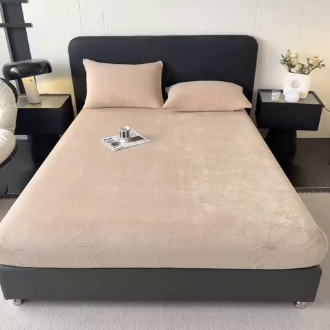 91家纺网 家纺一手货源 找家纺 N先生+V 13814689556 发大图/买家秀 2025新款A类高克重牛奶绒纯色床笠单品床笠床笠单件 藕粉