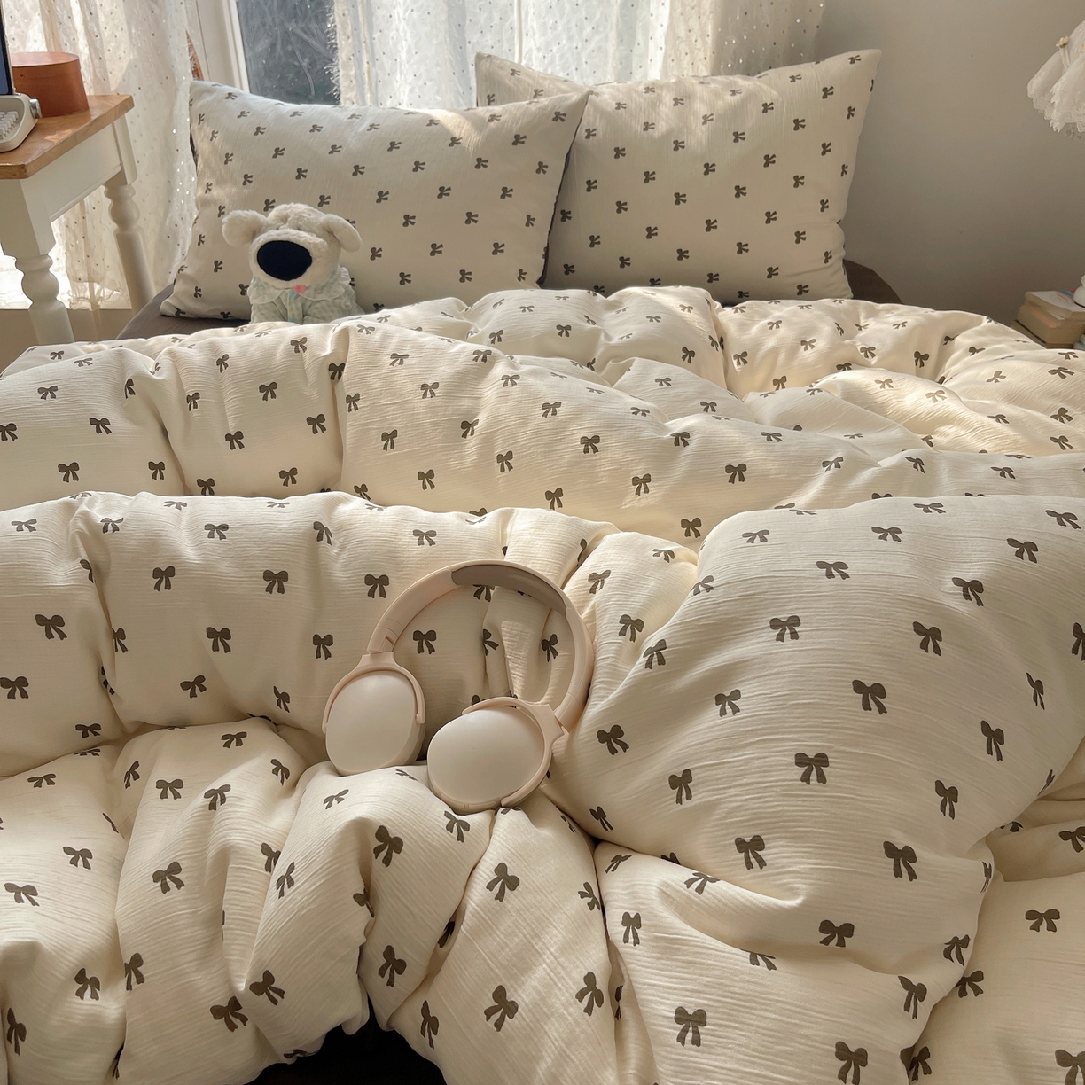 91家纺网 家纺一手货源 找家纺 星禾优选 2025新款甄选三层纱印花四件套 碱水结