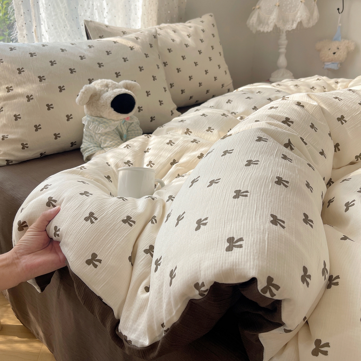 91家纺网 家纺一手货源 找家纺 星禾优选 2025新款甄选三层纱印花四件套 碱水结