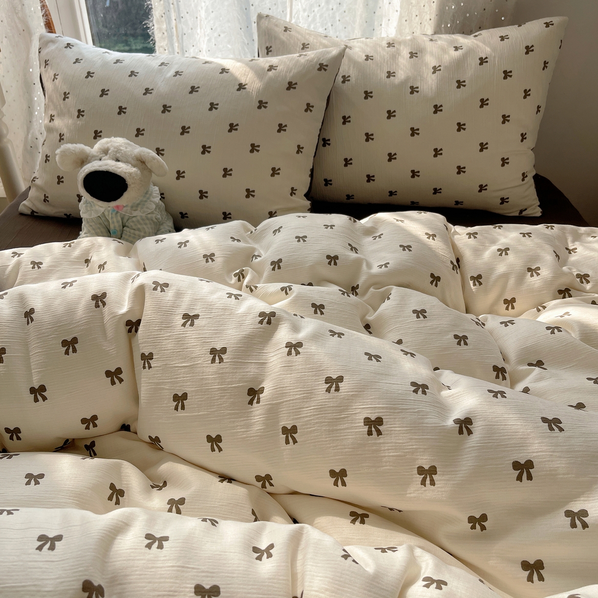 91家纺网 家纺一手货源 找家纺 星禾优选 2025新款甄选三层纱印花四件套 碱水结