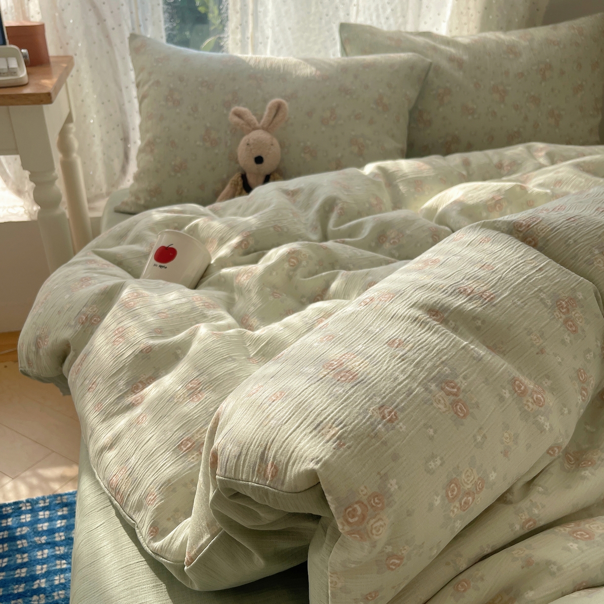 91家纺网 家纺一手货源 找家纺 星禾优选 2025新款甄选三层纱印花四件套 玫瑰夜-绿