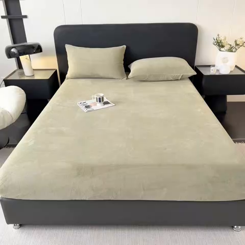 91家纺网 家纺一手货源 找家纺 N先生+V 13814689556 发大图/买家秀 2025新款A类高克重牛奶绒纯色床笠单品床笠床笠单件 豆绿