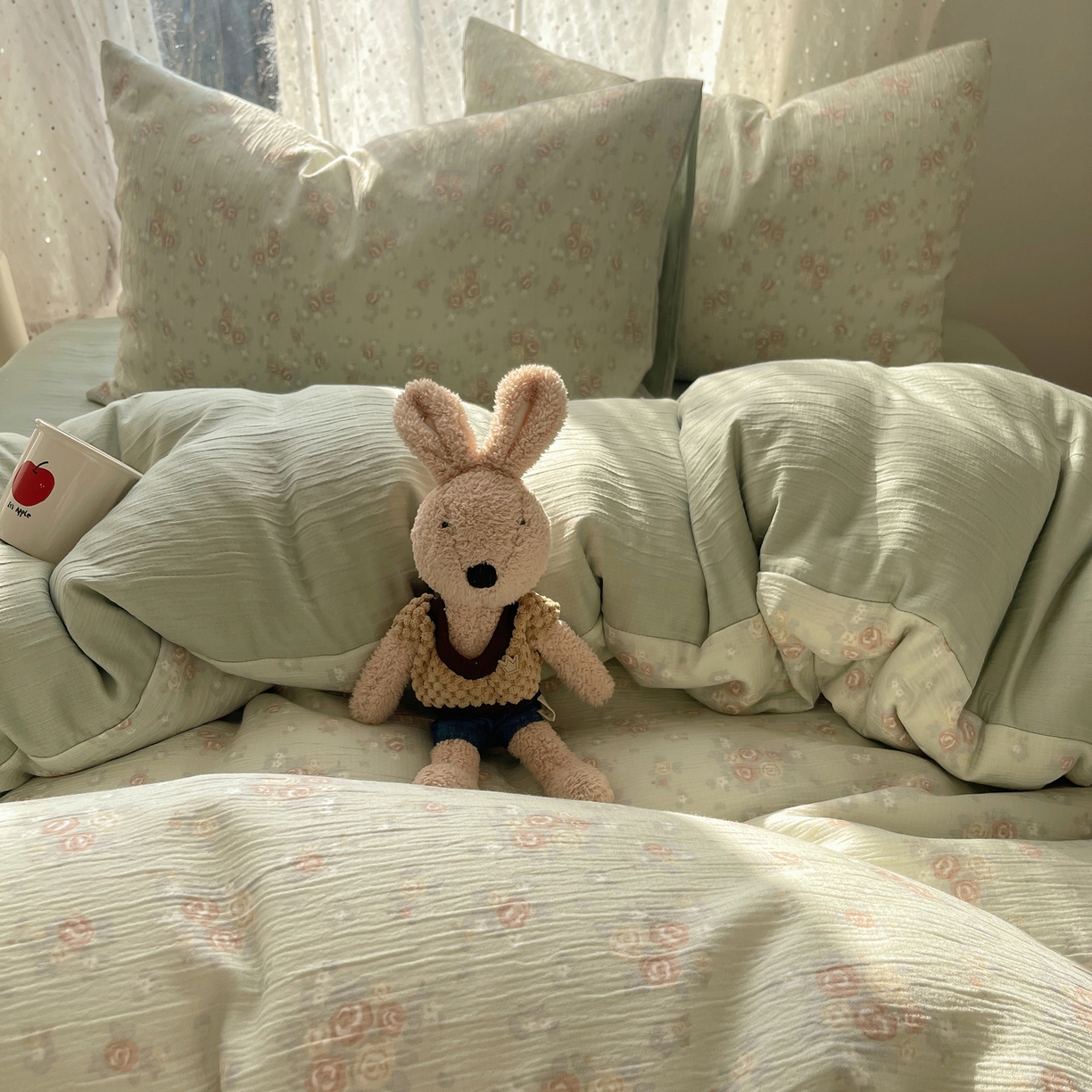 91家纺网 家纺一手货源 找家纺 星禾优选 2025新款甄选三层纱印花四件套 玫瑰夜-绿