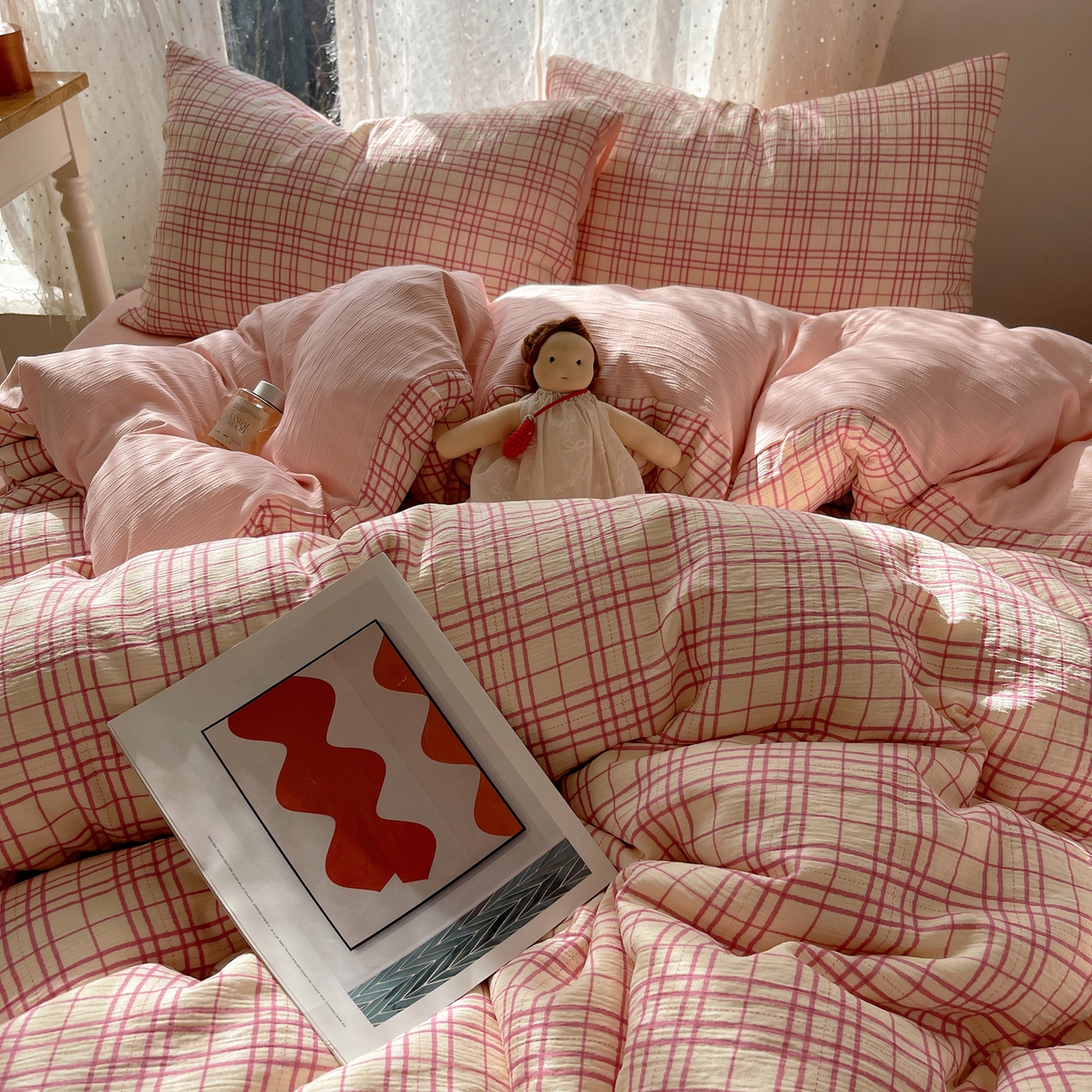 91家纺网 家纺一手货源 找家纺 星禾优选 2025新款甄选三层纱印花四件套 梅森粉