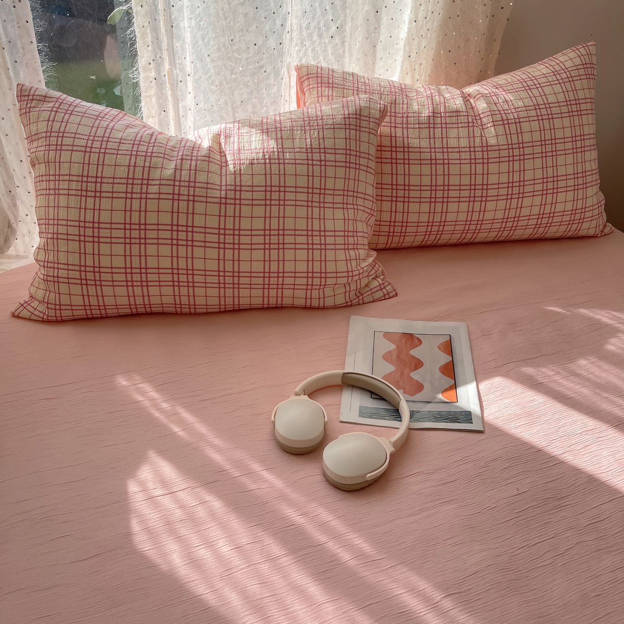 91家纺网 家纺一手货源 找家纺 星禾优选 2025新款甄选三层纱印花四件套 梅森粉