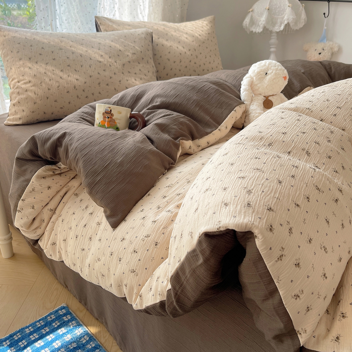 星禾优选 2025新款甄选三层纱印花四件套 莫奈-咖