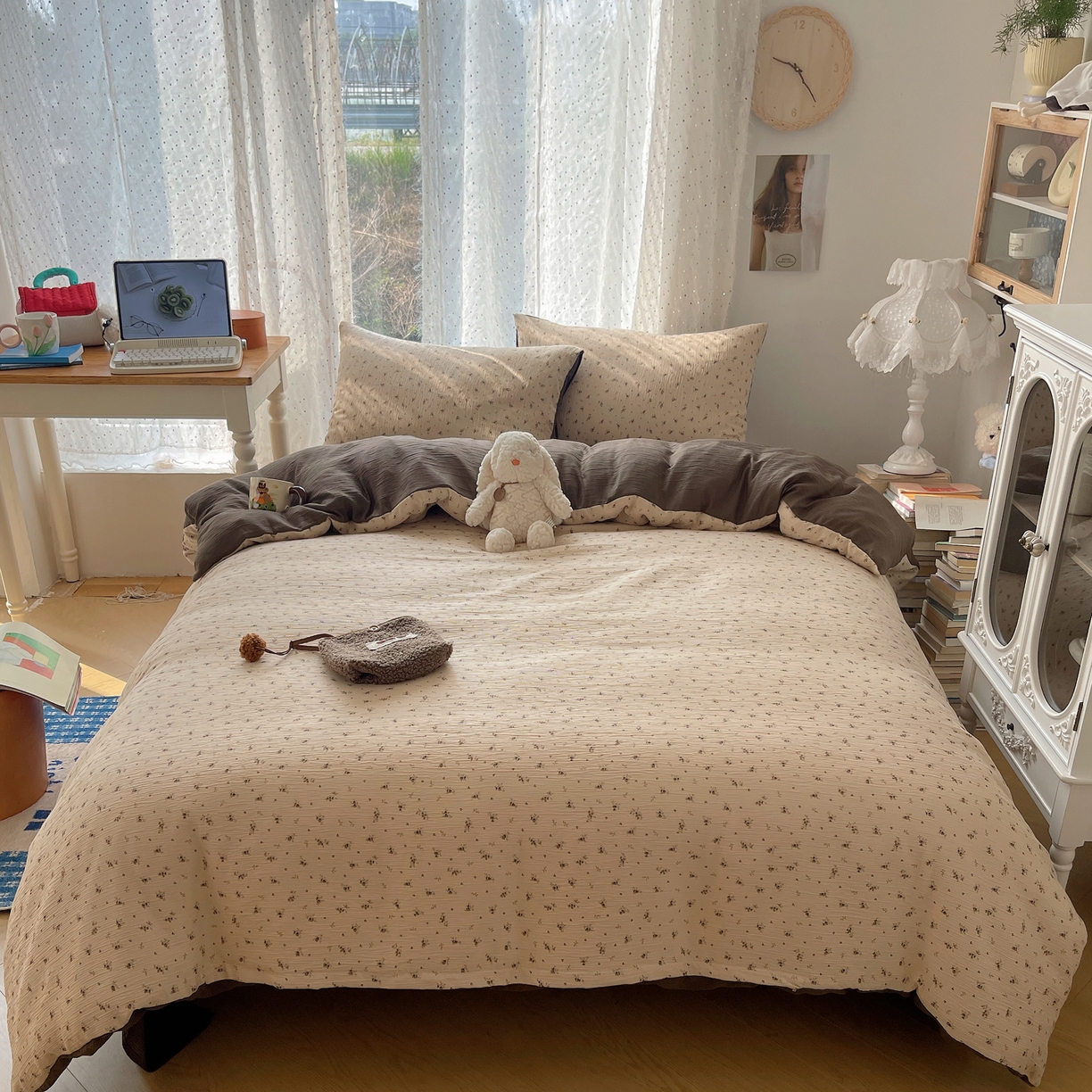 91家纺网 家纺一手货源 找家纺 星禾优选 2025新款甄选三层纱印花四件套 莫奈-咖