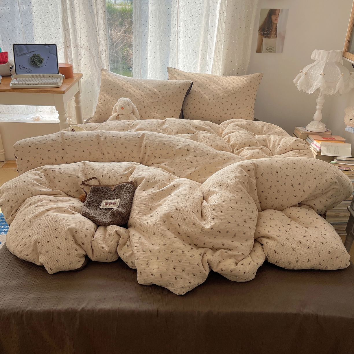 91家纺网 家纺一手货源 找家纺 星禾优选 2025新款甄选三层纱印花四件套 莫奈-咖