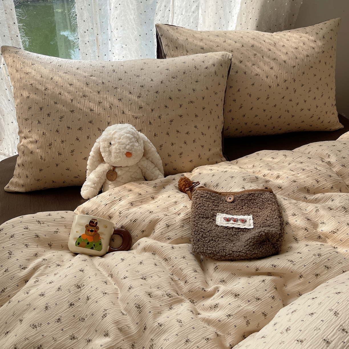 91家纺网 家纺一手货源 找家纺 星禾优选 2025新款甄选三层纱印花四件套 莫奈-咖