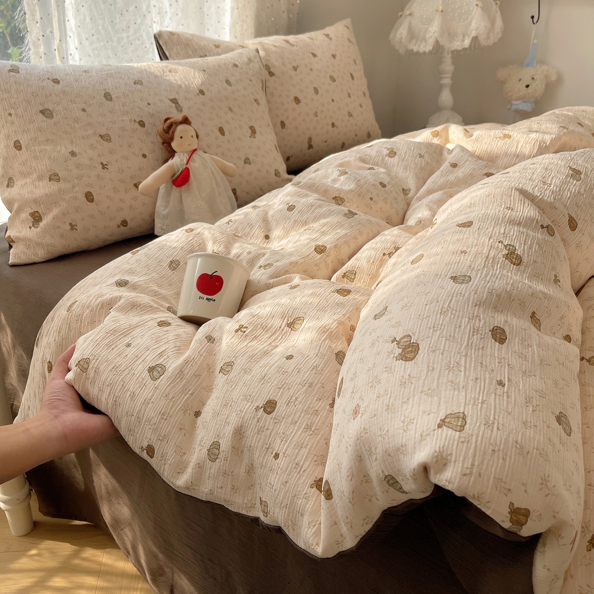 91家纺网 家纺一手货源 找家纺 星禾优选 2025新款甄选三层纱印花四件套 南瓜派