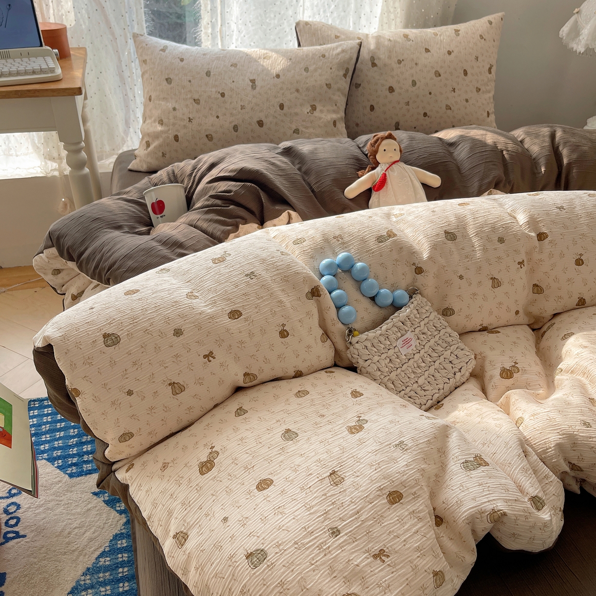 91家纺网 家纺一手货源 找家纺 星禾优选 2025新款甄选三层纱印花四件套 南瓜派