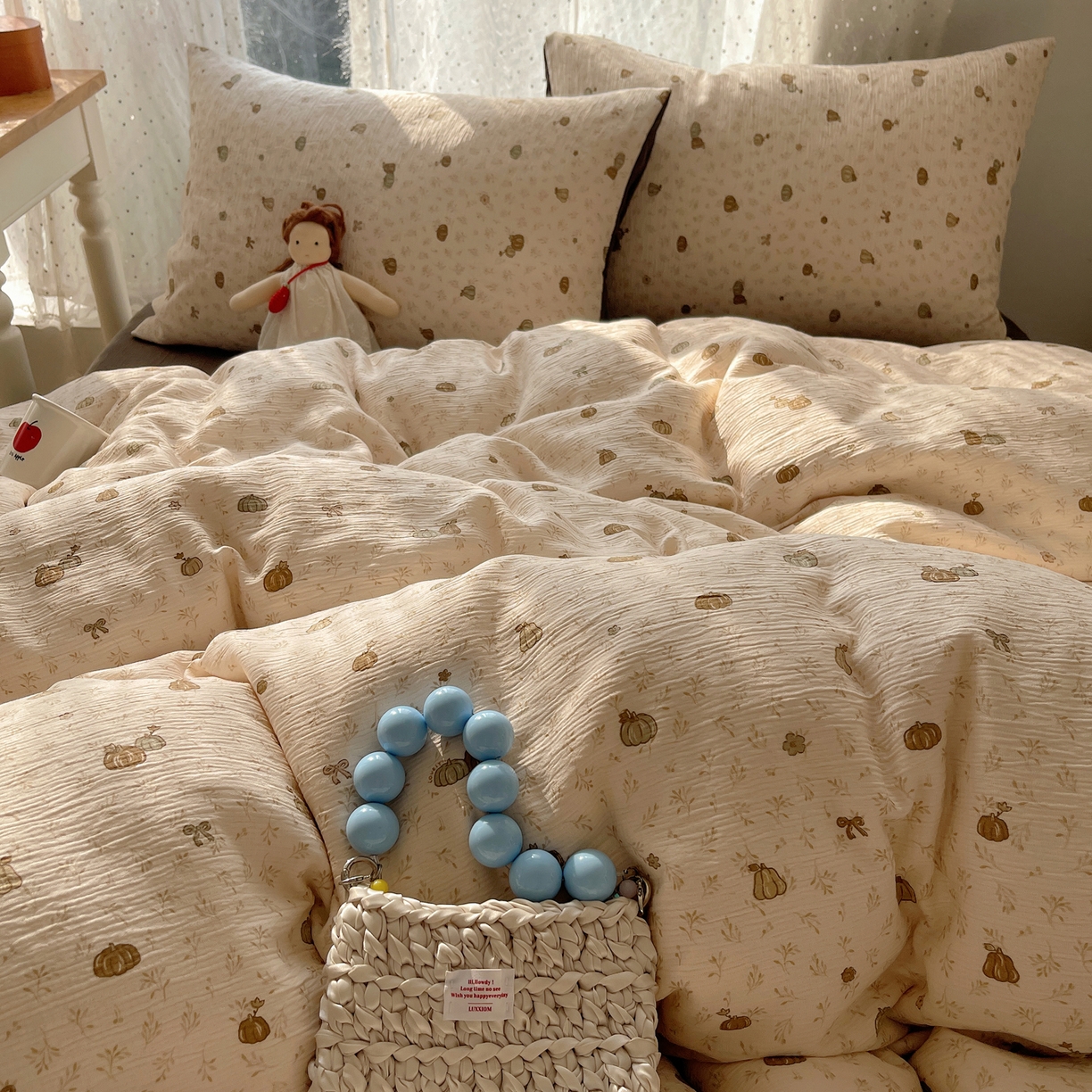 91家纺网 家纺一手货源 找家纺 星禾优选 2025新款甄选三层纱印花四件套 南瓜派