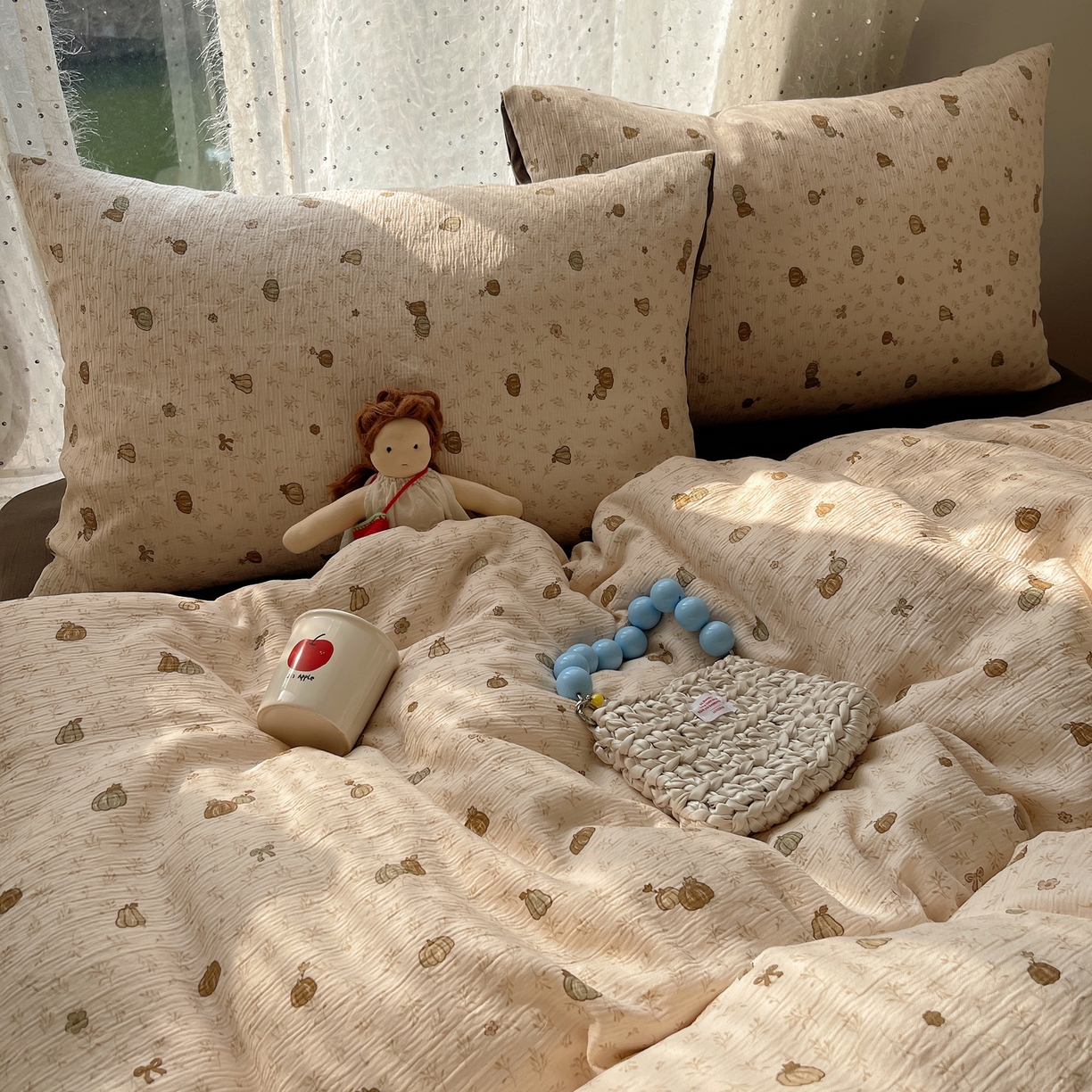 91家纺网 家纺一手货源 找家纺 星禾优选 2025新款甄选三层纱印花四件套 南瓜派