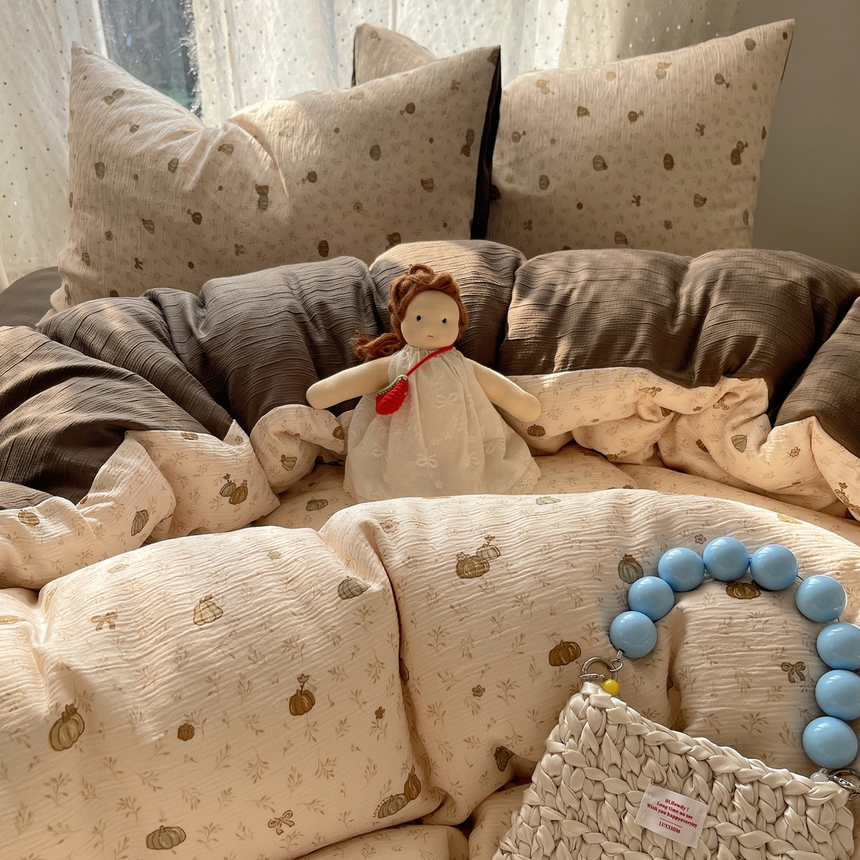 91家纺网 家纺一手货源 找家纺 星禾优选 2025新款甄选三层纱印花四件套 南瓜派