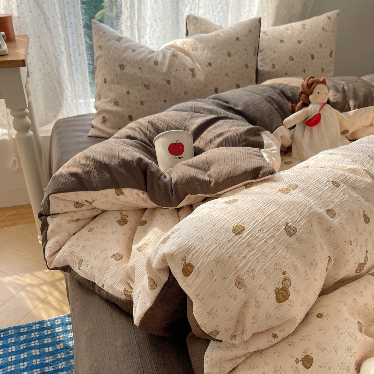 91家纺网 家纺一手货源 找家纺 星禾优选 2025新款甄选三层纱印花四件套 南瓜派