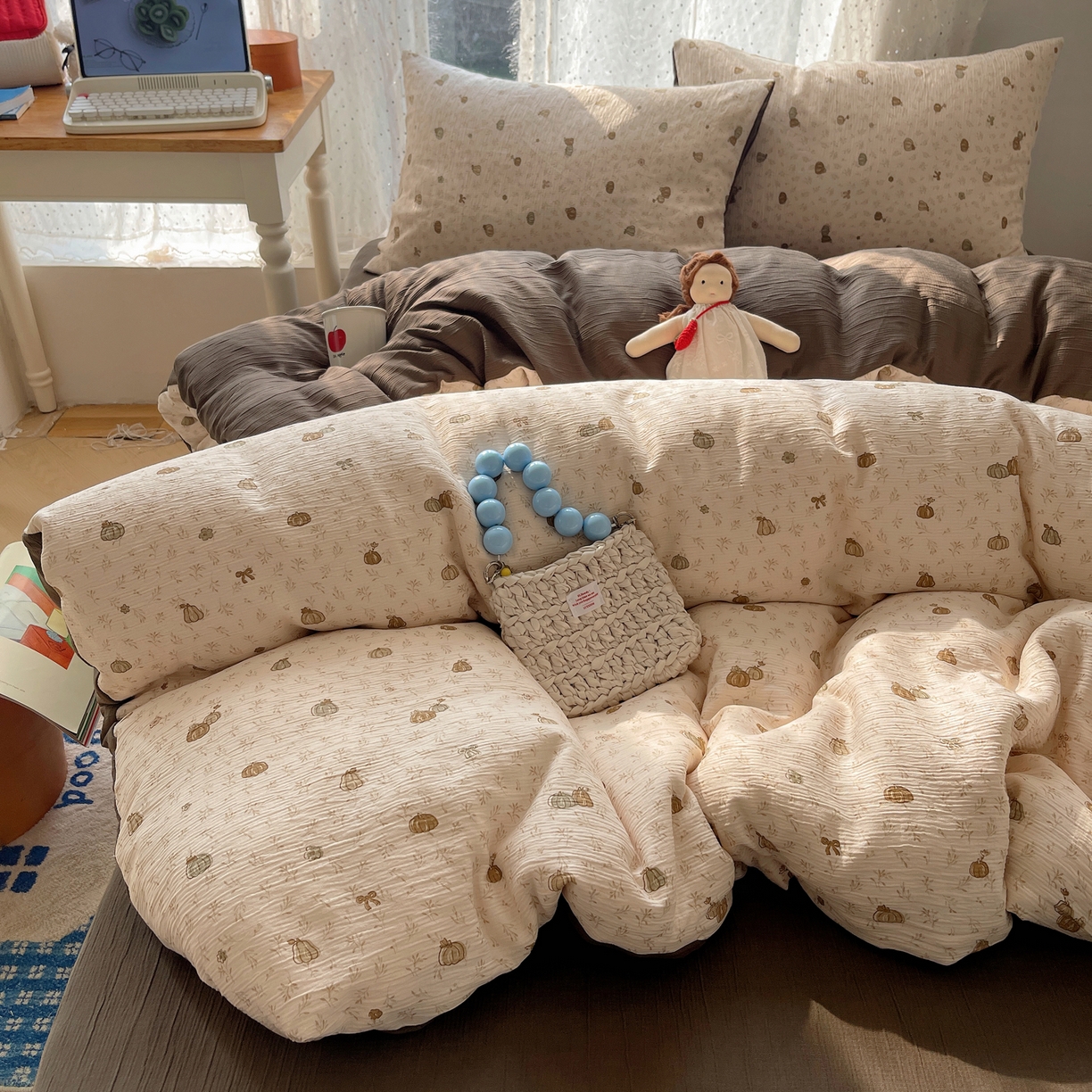 91家纺网 家纺一手货源 找家纺 星禾优选 2025新款甄选三层纱印花四件套 南瓜派