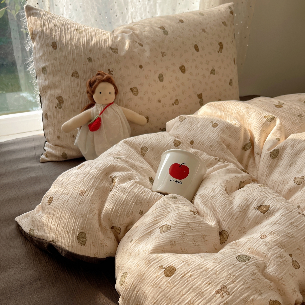 91家纺网 家纺一手货源 找家纺 星禾优选 2025新款甄选三层纱印花四件套 南瓜派