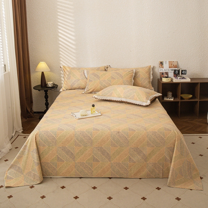 优米家纺 2025新款加厚全棉磨毛提花纯色床单系列 温馨午后