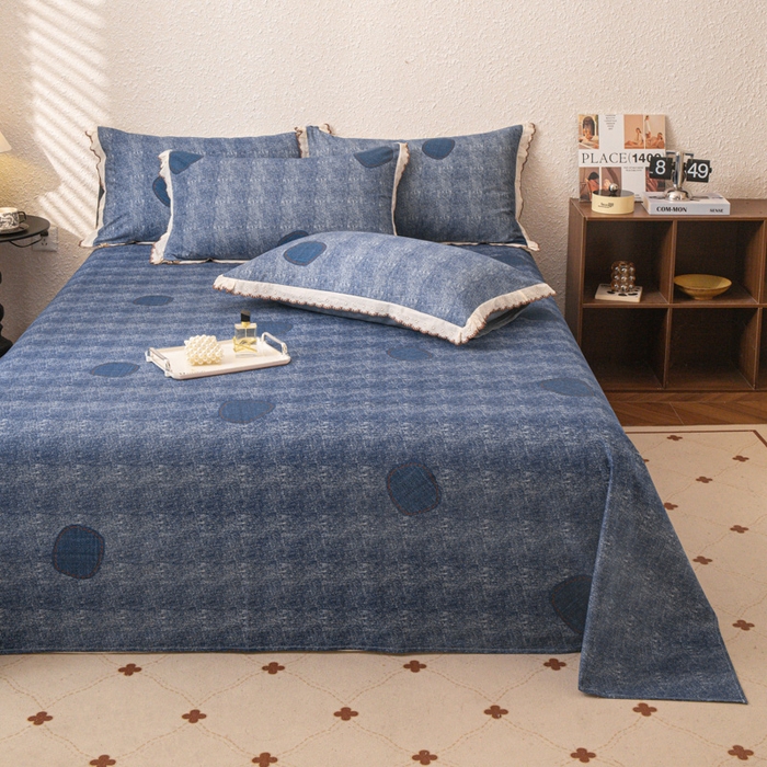 91家纺网 家纺一手货源 找家纺 优米家纺 2025新款加厚全棉磨毛提花纯色床单系列 青花岁月