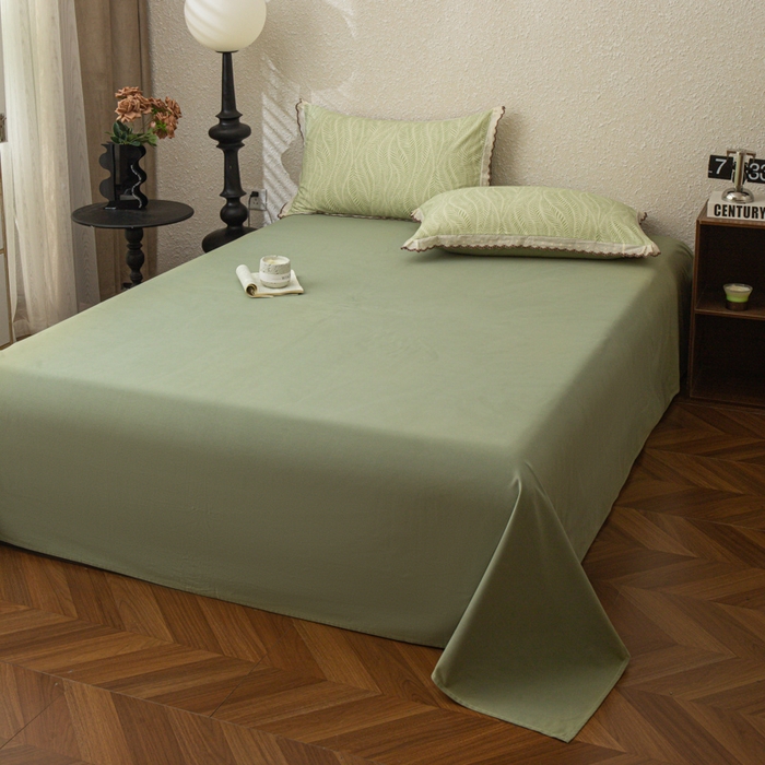 91家纺网 家纺一手货源 找家纺 优米家纺 2025新款加厚全棉磨毛提花纯色床单系列 纯色-苹果绿