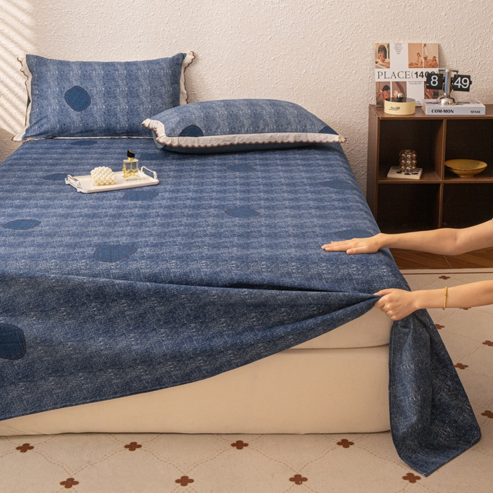 91家纺网 家纺一手货源 找家纺 优米家纺 2025新款加厚全棉磨毛提花纯色床单系列 青花岁月